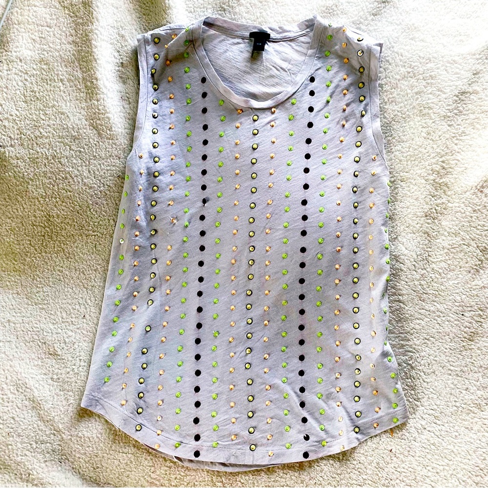 J Crew sleeveless T with sequin stripes. EUC